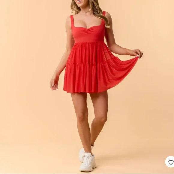 New Blogilates Women's Sweetheart Babydoll Dress - Red - Picture 4 of 11